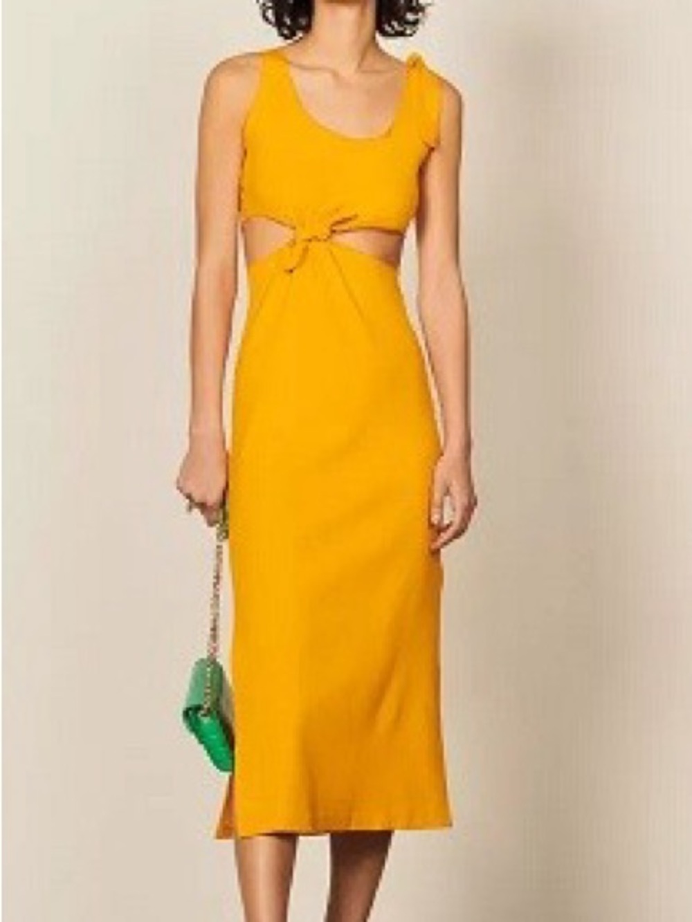 Sandro Bright Mustard Cutout Tie-Front Midi Dress